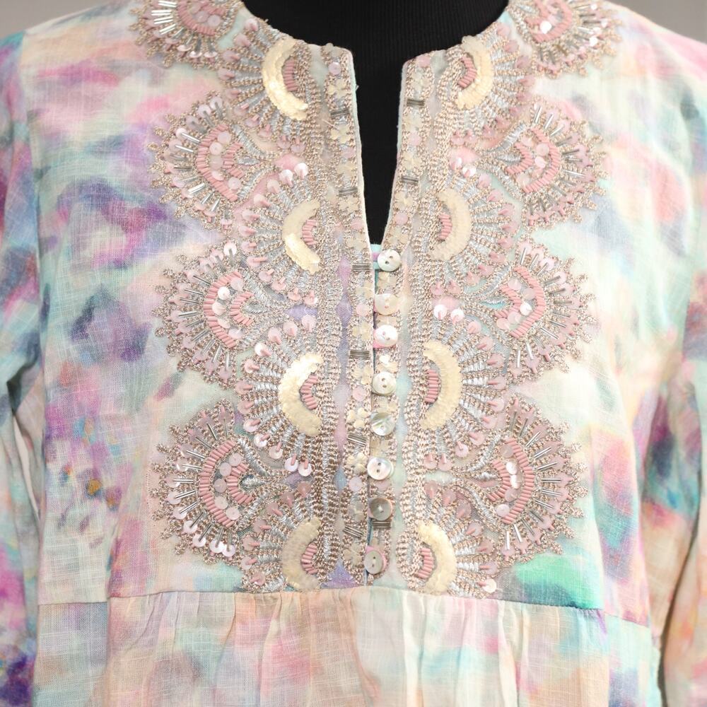 Soft Surroundings Bazille Pastel Tie-Dye Beaded Sequin Tunic – Size M